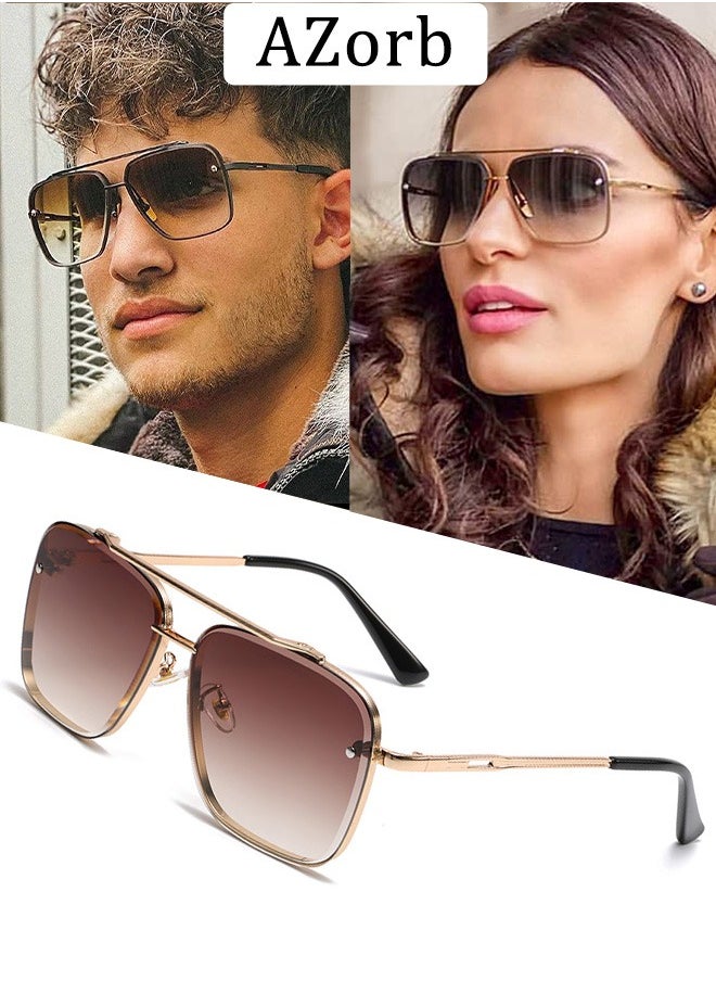 AZorb Aviator Sunglasses Women Men Square Metal Frame for UV Protection Sun Glassess Gradient Lens Men's Ladies Sunglass Trendy Eye Glasses Retro Shades Brown  - Image 1