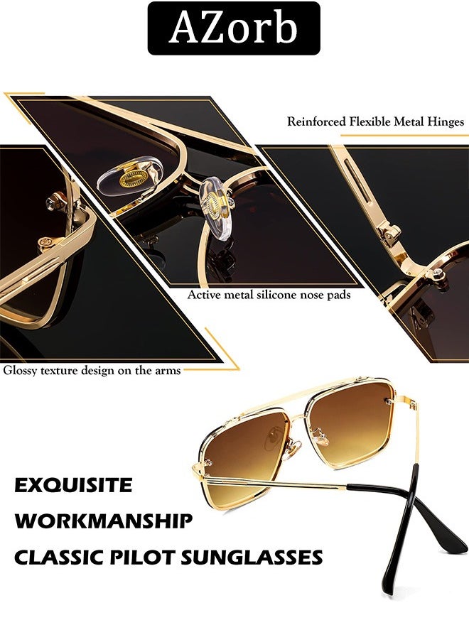 AZorb Aviator Sunglasses Women Men Square Metal Frame for UV Protection Sun Glassess Gradient Lens Men's Ladies Sunglass Trendy Eye Glasses Retro Shades Brown  - Image 3
