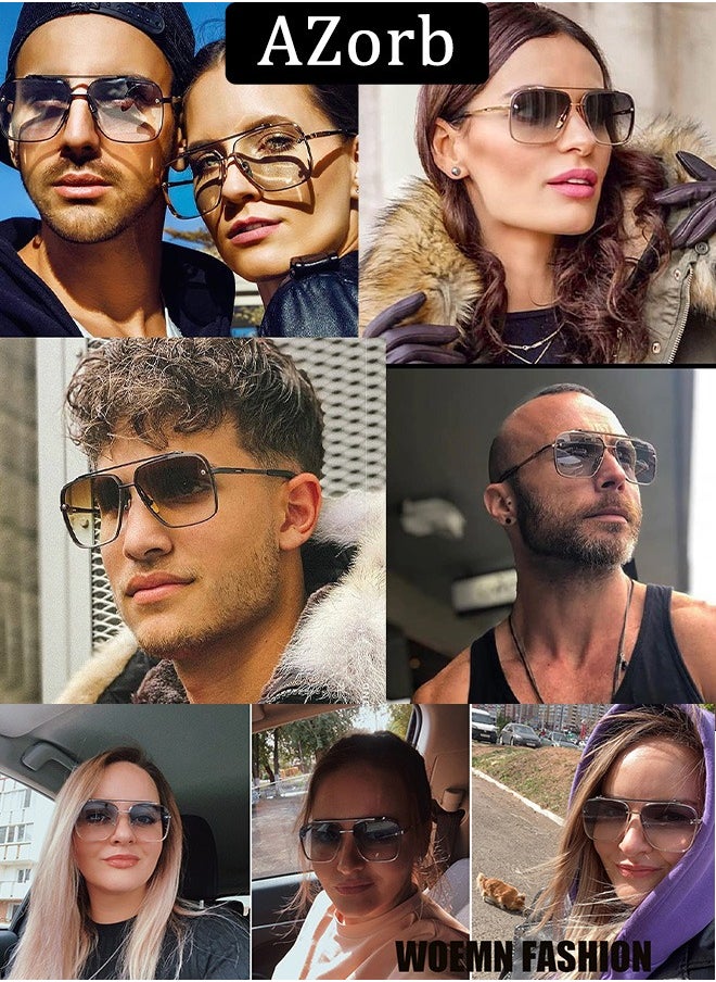 AZorb Aviator Sunglasses Women Men Square Metal Frame for UV Protection Sun Glassess Gradient Lens Men's Ladies Sunglass Trendy Eye Glasses Retro Shades Brown  - Image 4