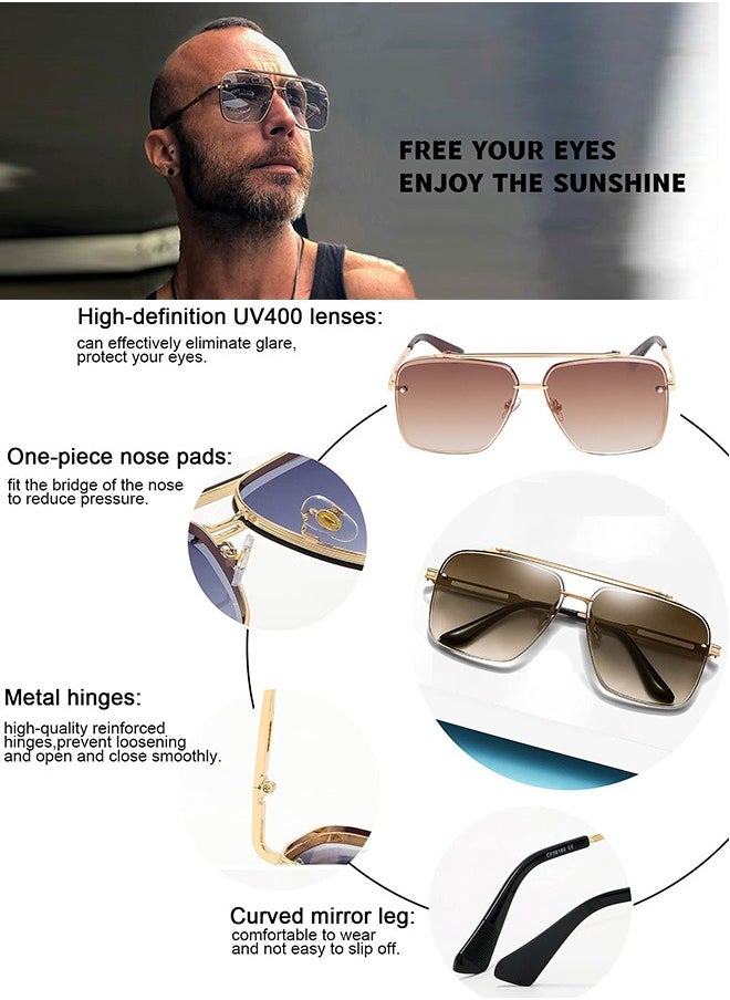 AZorb Aviator Sunglasses Women Men Square Metal Frame for UV Protection Sun Glassess Gradient Lens Men's Ladies Sunglass Trendy Eye Glasses Retro Shades Brown  - Image 5