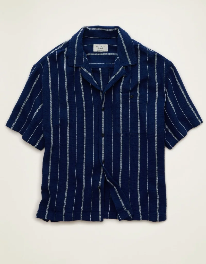 American Eagle AE Relaxed Fit Camp Collar Button-Up Shirt