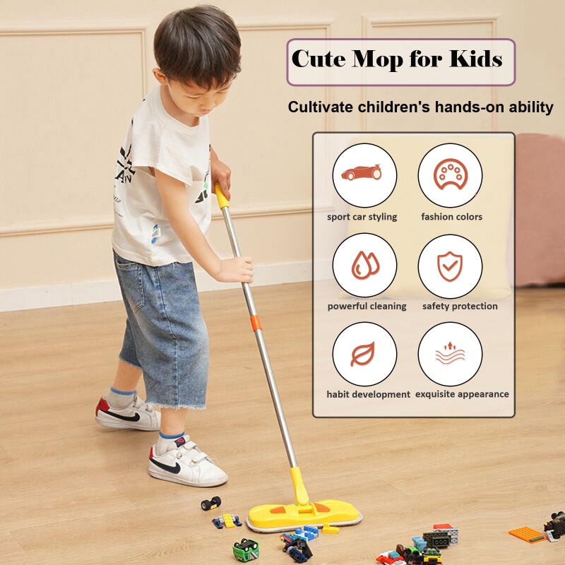 BSMstone Mini Mop Small Mop for Kids Housekeeping Pretend Play Cleaning Toy Gift for Boys Girls (Blue) - Image 2