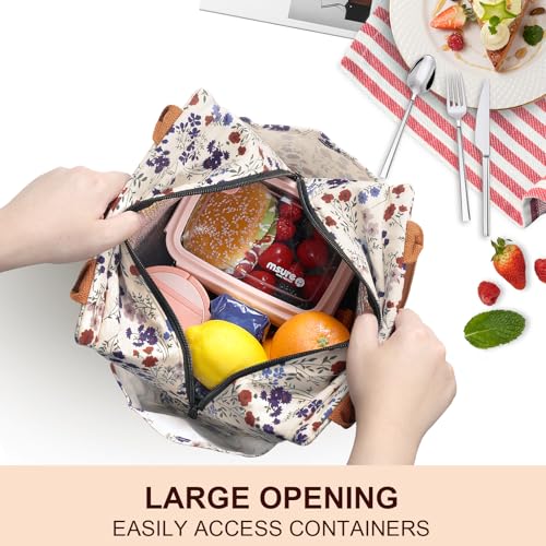 Joymee Lunch Bag Women Insulated Lunch Box Cute Corduroy Reusable Leakproof Large Capacity Lunch Tote Bag for Women Men Adult with Bottle Holder and Side Pockets for Work - Corduroy Floral - Image 4