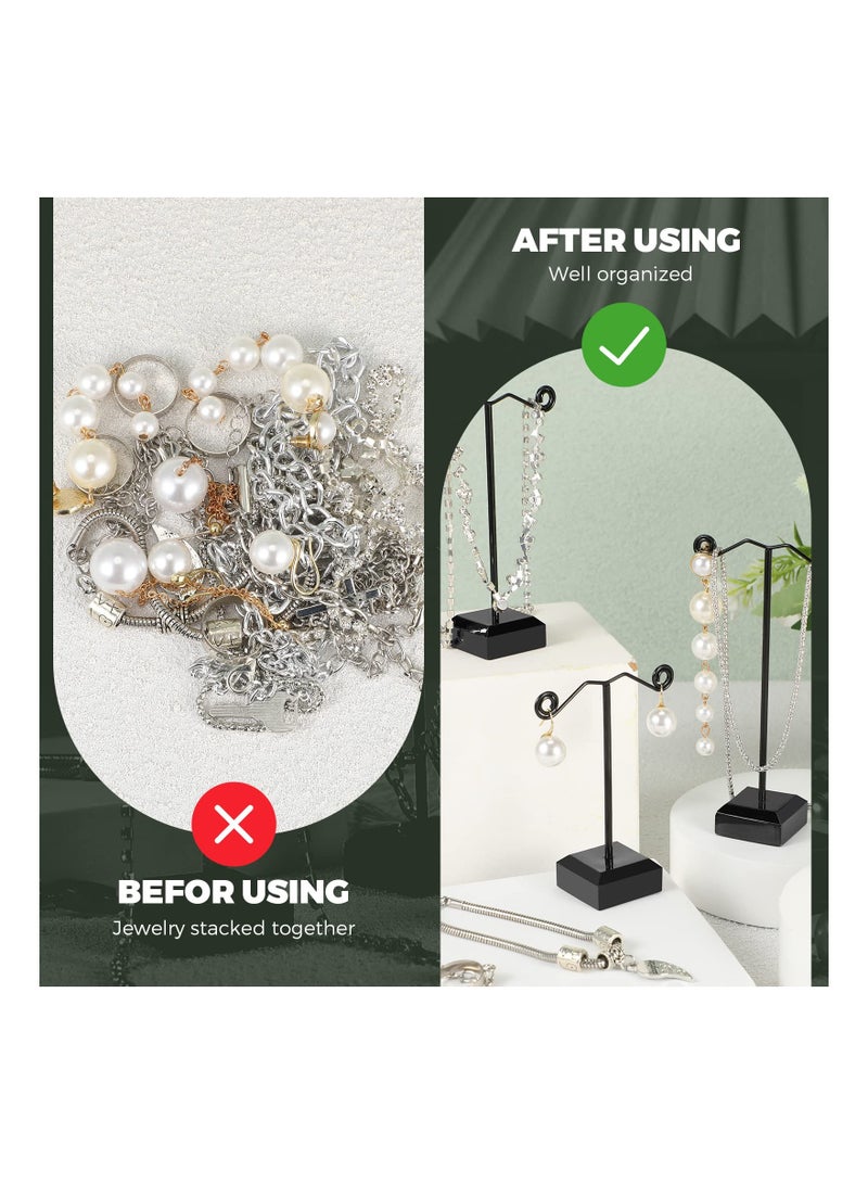 18 Pcs Metal Earring Holder Earring Display Stand  T Bar Earring Organizer Countertop Earring Hanger Hanging Jewelry Towers with Acrylic Base, Three Sizes 3.5 Inch 4.2 Inch 5 Inch (Black) - Image 2