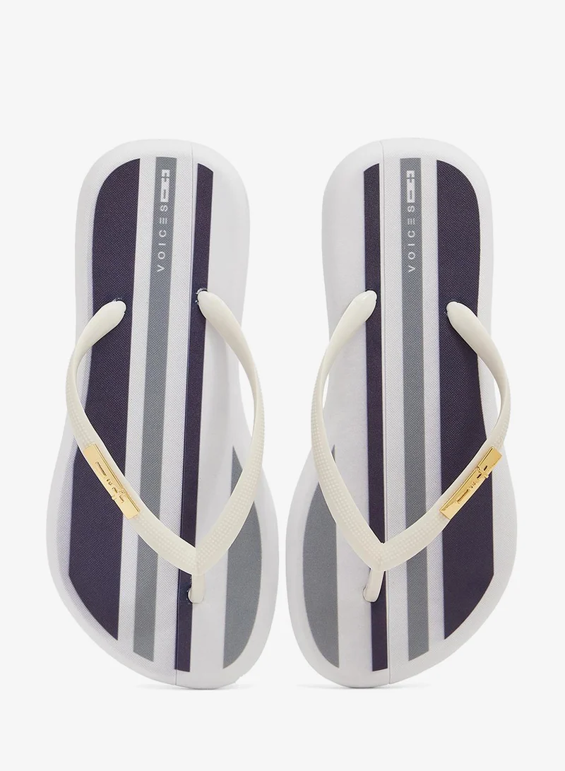 Voices White-Listras Verticais-White Boat Estampa Women'S Flip Flops With Printed Sole Design And Matching Brand Design Strap - White for Women | Best Price UAE