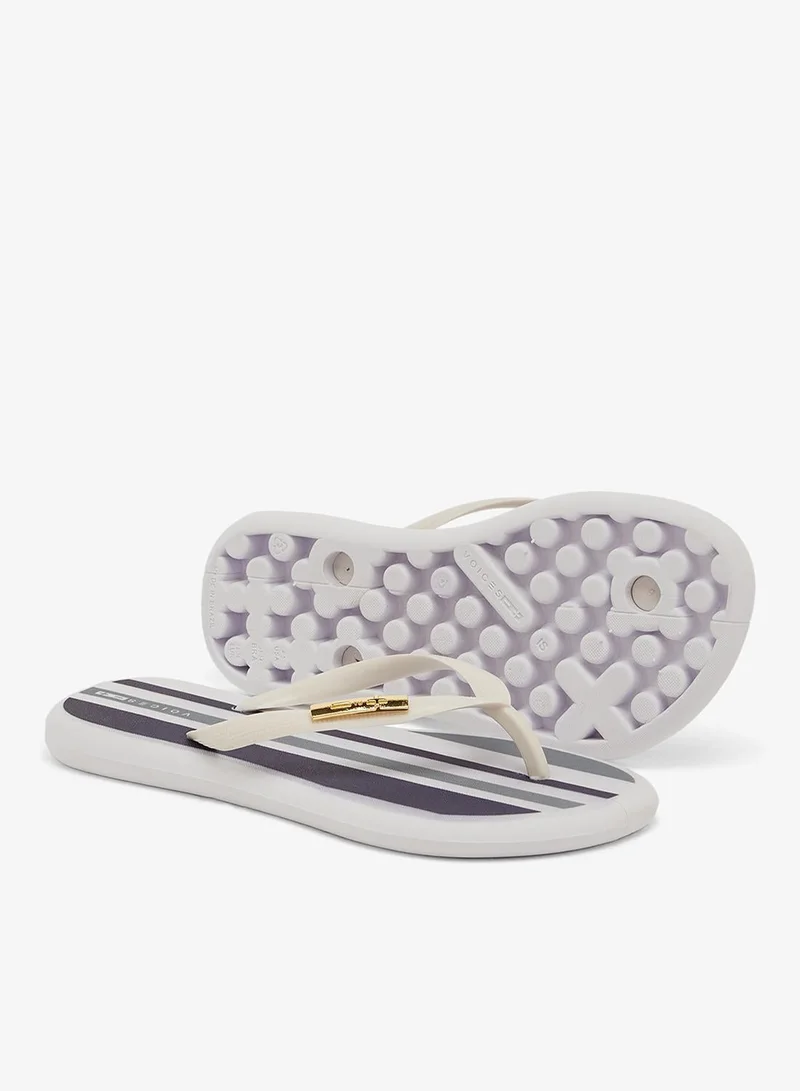 Voices White-Listras Verticais-White Boat Estampa Women'S Flip Flops With Printed Sole Design And Matching Brand Design Strap - White for Women | Best Price UAE