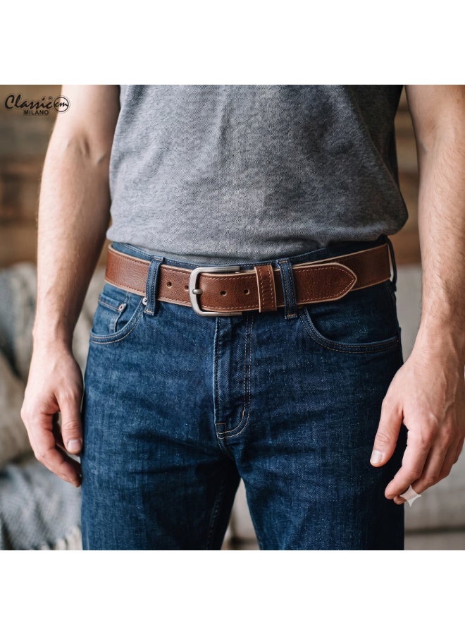 Classic Milano Genuine Leather Belt for Men - Semi-Casual & Party Wear Belt for Jeans, Casual Outfits, and Gifts - Black, Brown & Tan Men’s Belt - Image 2