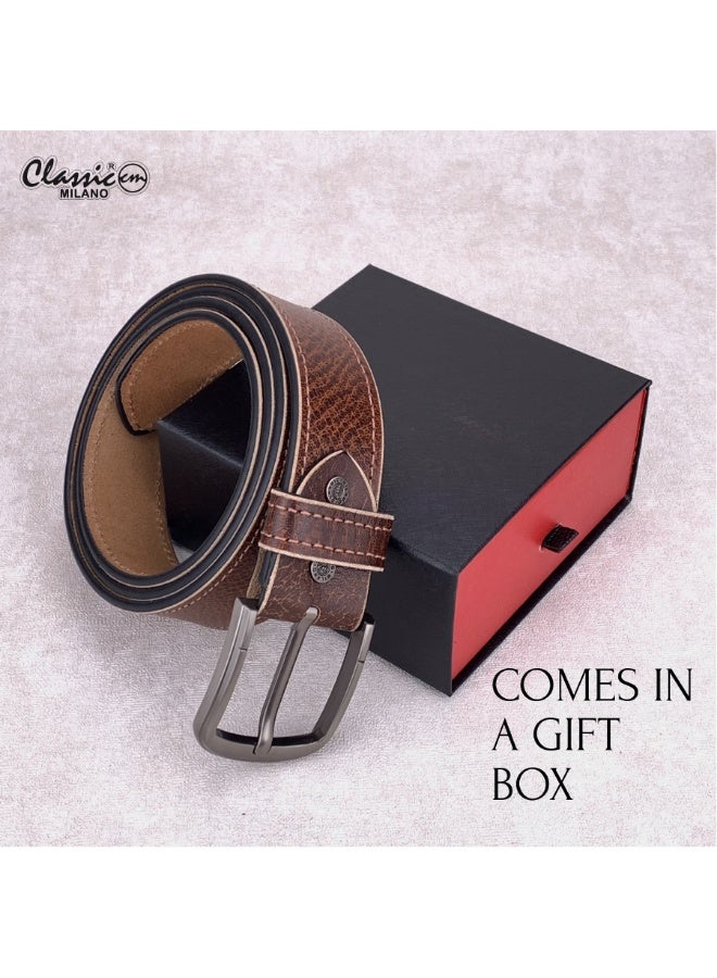 Classic Milano Genuine Leather Belt for Men - Semi-Casual & Party Wear Belt for Jeans, Casual Outfits, and Gifts - Black, Brown & Tan Men’s Belt - Image 4