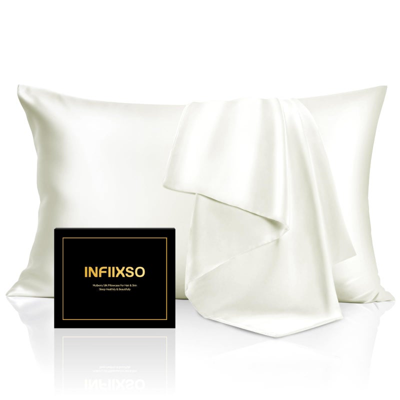 INFIIXSO Mulberry Silk Pillowcase for Hair and Skin, Silk Pillow Cases Standard Size with Hidden Zipper 20x26 Inches, Ultra Smooth and Soft Cooling Pillow Cases for Hot Sleepers(Cream, 1 Pack) - Image 1