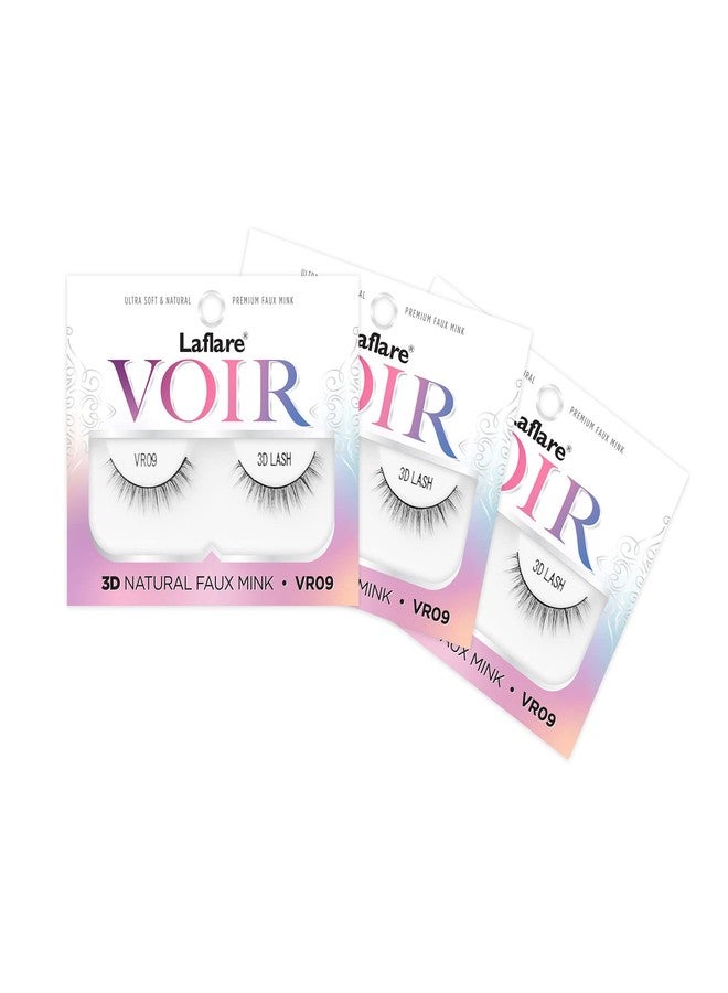 Laflare 3D Nature Faux Mink VOIR Eyelashes, Ultra Soft, Light, Wispy, Knitted, Natural Looking, Reusable, Professional Easy to Apply Eyelashes - 3 PACKS BUNDLE SPECIAL (VR09x3) - Image 1
