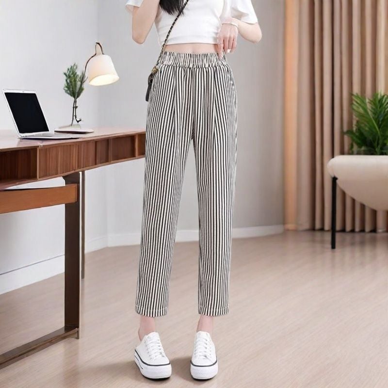 Women's Low Rise Striped Harem Pants with Ankle Length - Image 3