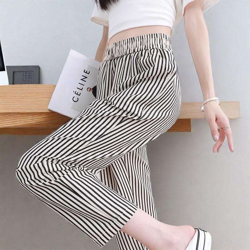 Women's Low Rise Striped Harem Pants with Ankle Length - Image 2