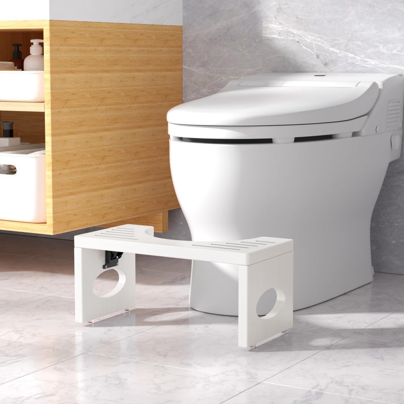 ROMGUAR CRAFT 7 Inch Bamboo Toilet Stool  Foldable Poop Stool  Bathroom Step Stool Squat (White) - Image 2