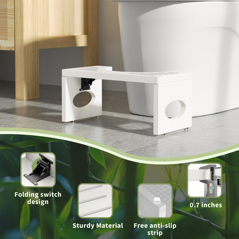 ROMGUAR CRAFT 7 Inch Bamboo Toilet Stool  Foldable Poop Stool  Bathroom Step Stool Squat (White) - Image 4