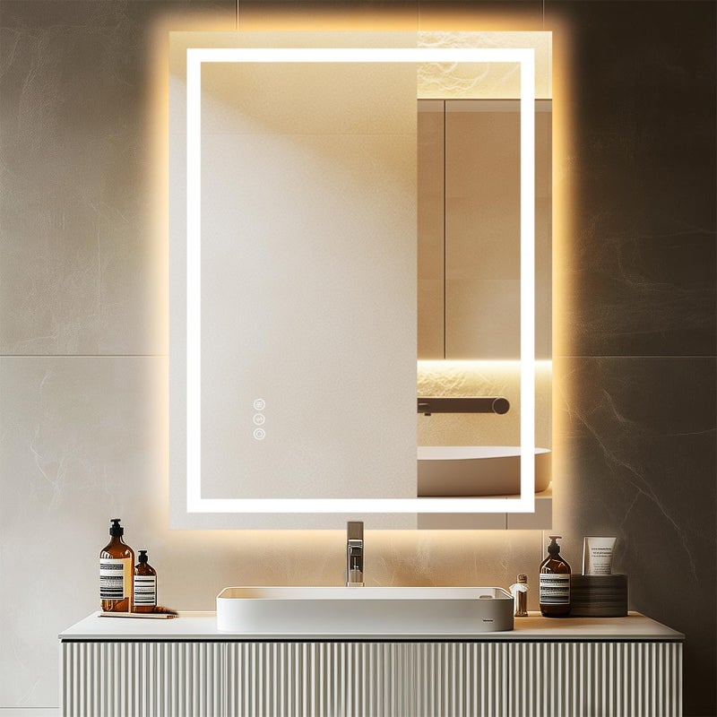 AFMMFA 24"x 32" LED Bathroom Mirror with Stepless Dimmable, Backlight Wall Mirrors with Anti-Fog Bathroom Digital Mirror for Wall, 3 Color Modes, Memory Function Smart Mirror - Image 1