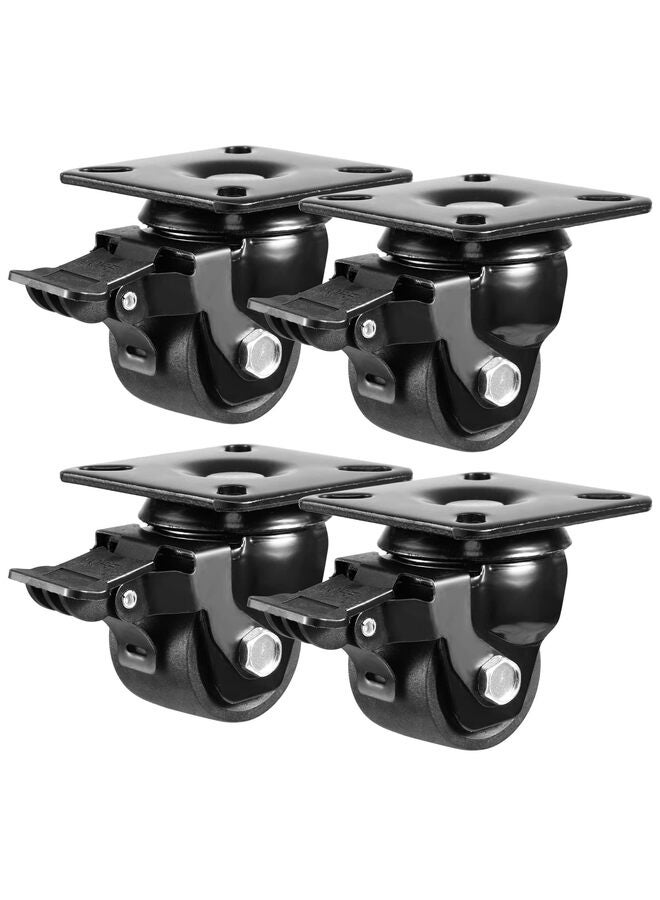 4PCS Swivel Caster Wheels Heavy Duty, Low Gravity Center Black Extra Width Caster with Brake, Rubbered Wheels Suitable for Furniture, Flower Stands, Cribs  - Image 1