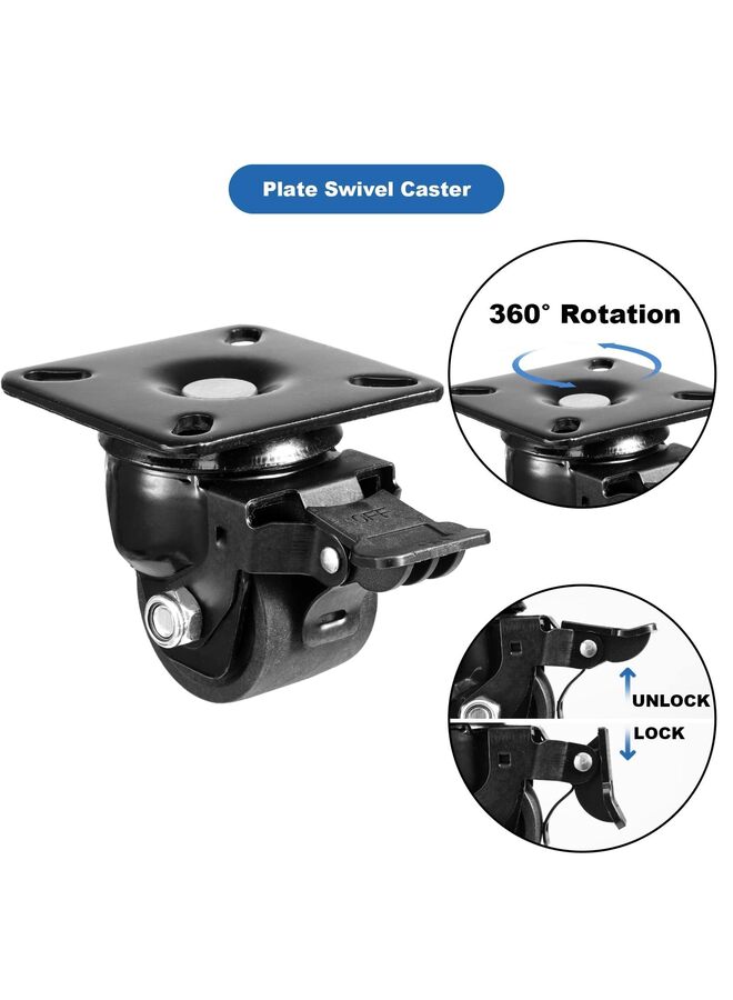 4PCS Swivel Caster Wheels Heavy Duty, Low Gravity Center Black Extra Width Caster with Brake, Rubbered Wheels Suitable for Furniture, Flower Stands, Cribs  - Image 2