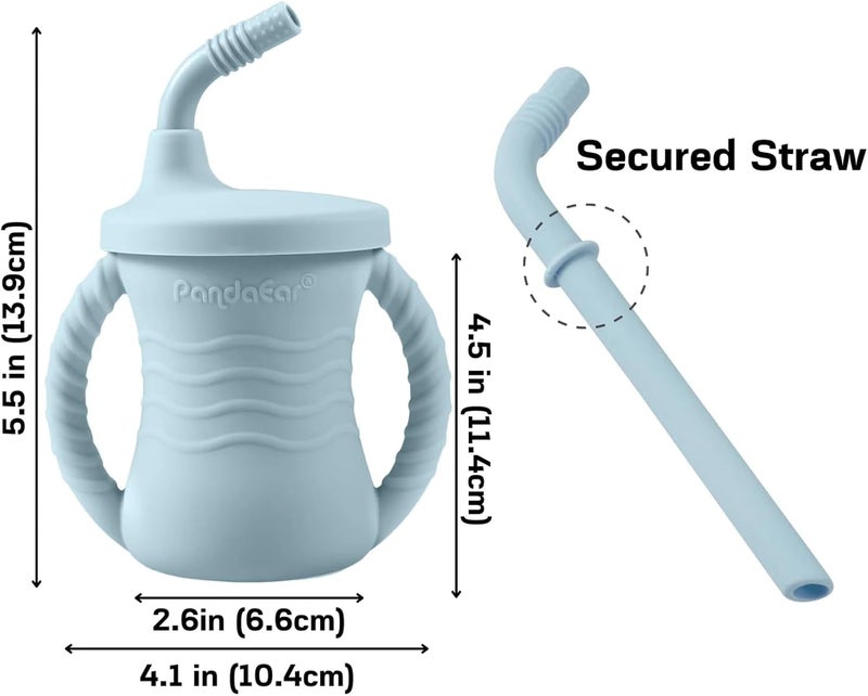 PandaEar Silicone Baby Feeding Set  11PCS Baby Led Weaning Supplies Self Feeding Utensils  Divided Suction Plate Bowl Bibs Sippy Cup with Baby Food Pouch Snack Container Spoons Forks Blue - Image 5