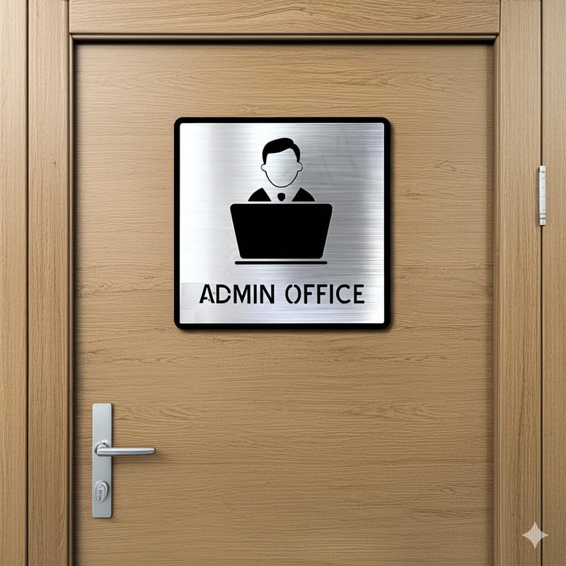 BerryBox Premium Brush Silver Steel Finish Acrylic Door Sign Easy to Mount 3M Self-Adhesive Tape Signage for Hotel Office Resort Society Corporate Business (ADMIN OFFICE) - Image 5