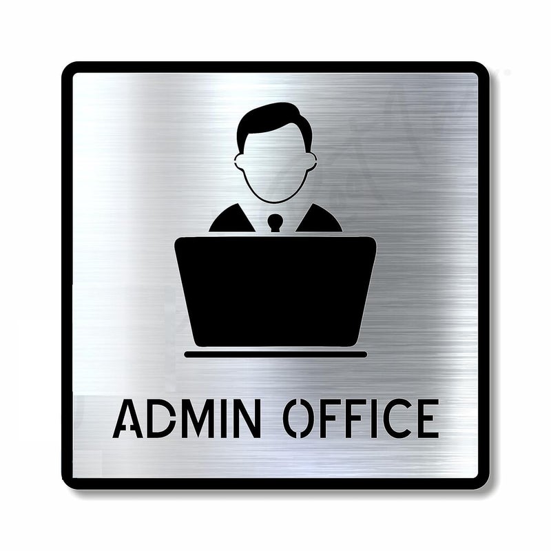 BerryBox Premium Brush Silver Steel Finish Acrylic Door Sign Easy to Mount 3M Self-Adhesive Tape Signage for Hotel Office Resort Society Corporate Business (ADMIN OFFICE) - Image 1