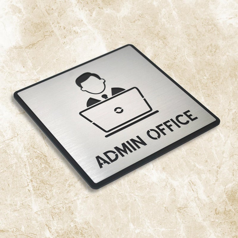 BerryBox Premium Brush Silver Steel Finish Acrylic Door Sign Easy to Mount 3M Self-Adhesive Tape Signage for Hotel Office Resort Society Corporate Business (ADMIN OFFICE) - Image 4