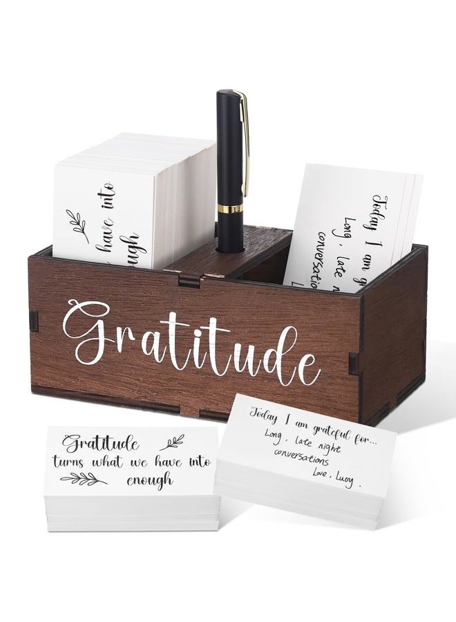 Clabby Gratitude Jar Include 200 Cards 1 Pen 1 Blessing Jar Wood Box Practice Thankful Appreciation Gratitude Note Cards Kit for Mother's Day Families Friends Employee Coworkers(Dark Brown) - Image 1