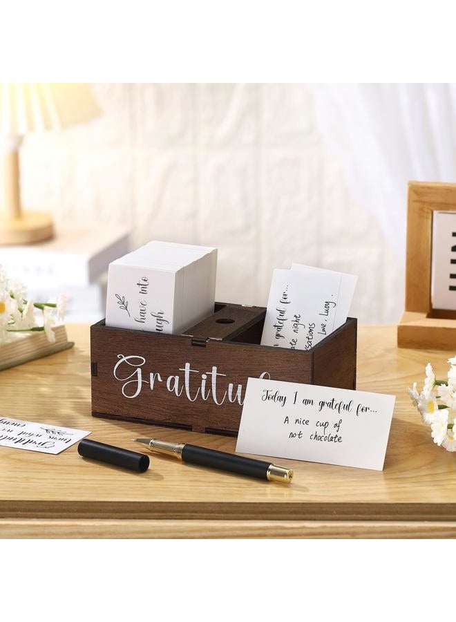 Clabby Gratitude Jar Include 200 Cards 1 Pen 1 Blessing Jar Wood Box Practice Thankful Appreciation Gratitude Note Cards Kit for Mother's Day Families Friends Employee Coworkers(Dark Brown) - Image 3