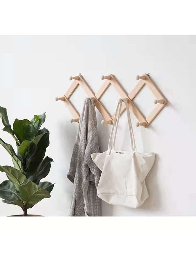 Generic FFD Wooden Expandable Coat Rack Hanger Wooden Cloth Hanger Foldable Coat Rack For Coar Jacket Hat Mug Towel Chain  - Image 3