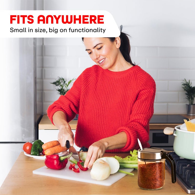 PRIME PICK أواني توابل دوارة من PRIME PICK لملح الفلفل مع غطاء وملاعق مجموعة من 4 أواني زجاجية منظم مخلل مع صينية دوارة 360 للطبخ 4 أواني - Image 5