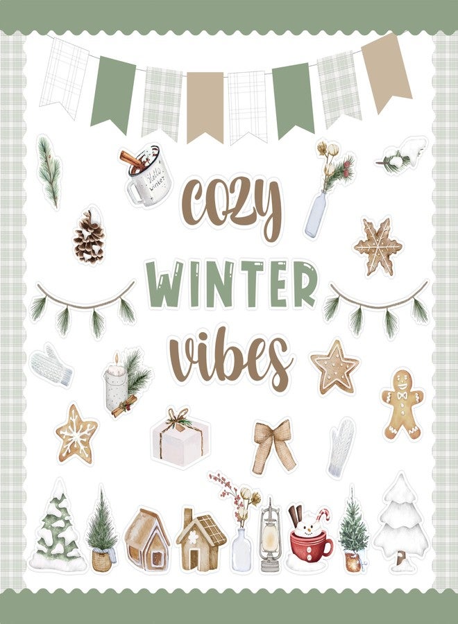 CPicdn 109Pcs Cozy Winter Vibes Bulletin Board Classroom Decoration Set, Christmas Snowflake Snowman Cookies Cutouts Name Tags, Watercolor Boho Holiday School Classroom Chalkboard Supplies Wall Decor - Image 1