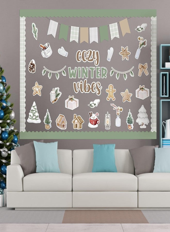 CPicdn 109Pcs Cozy Winter Vibes Bulletin Board Classroom Decoration Set, Christmas Snowflake Snowman Cookies Cutouts Name Tags, Watercolor Boho Holiday School Classroom Chalkboard Supplies Wall Decor - Image 5