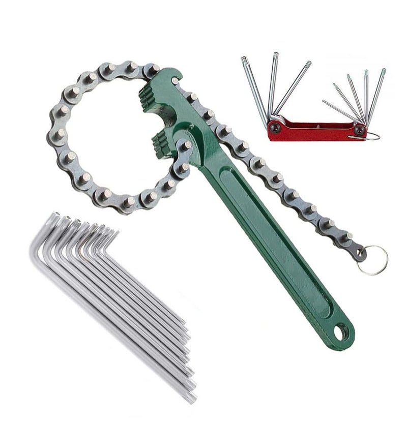 Digital Craft 3 Item Combo 9 Inch MultiPurpose Motorcycle Car Engine Oil Filter Chain Wrench Spanner Removal Tool 225 Adjustable Wrench With Chain Wrench Trox Allen key Set Folding Trox Allen Key - Image 1
