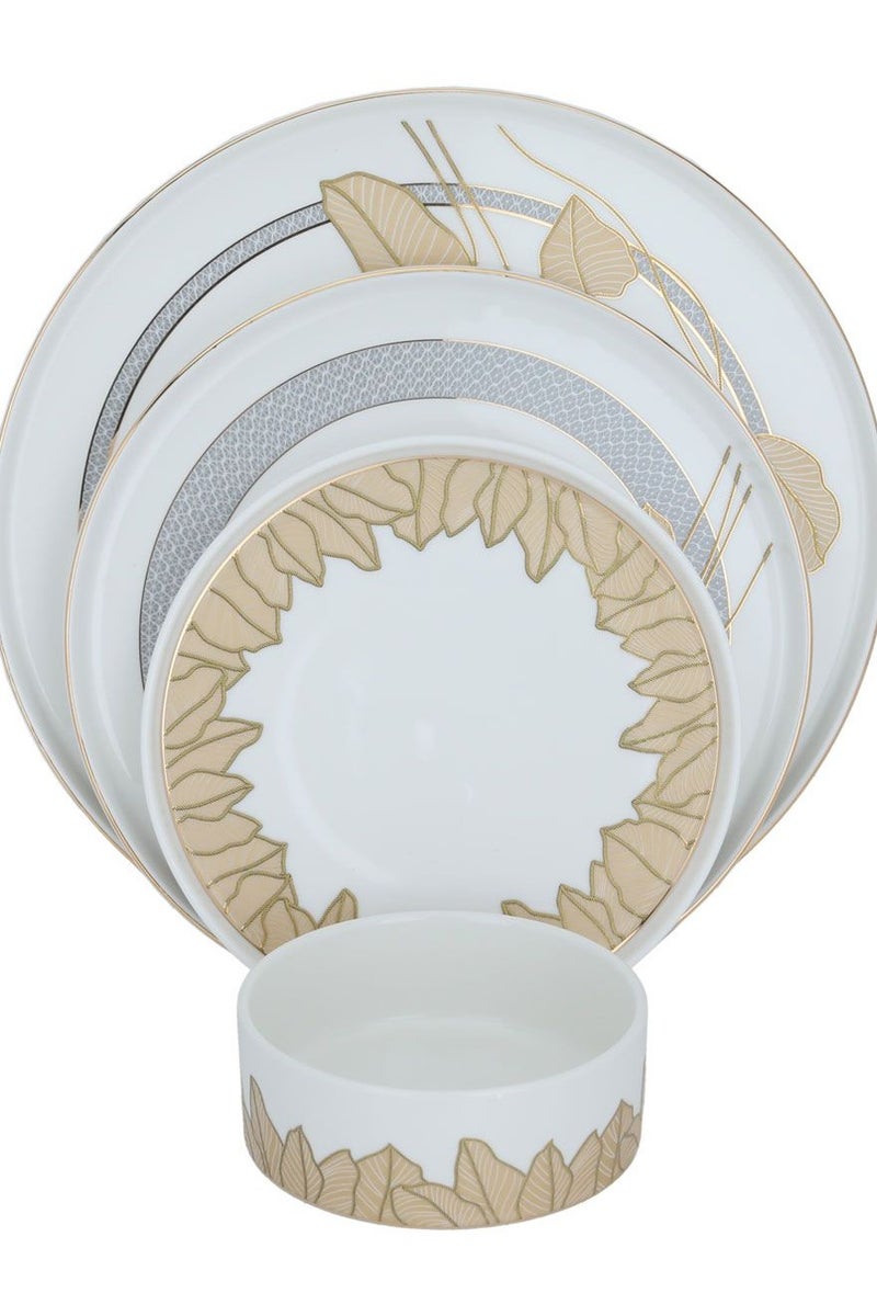 السيف غاليري طقم صحون تقديم دائري أبيض نقش مشجر بذهبي 16 قطعة