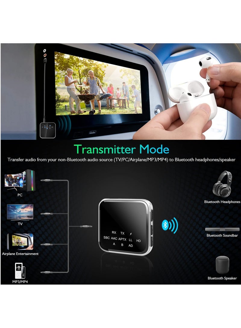 SYOSI Bluetooth 5.2 Transmitter Receiver for TV to Wireless Headphones,Speakers, APTX Adaptive,HD,Low Latency Wireless 3.5mm AUX Audio Adapter for PC ,Car ,Gym, Home Stereo System, 15hrs Playtime, Dual Link - Image 2