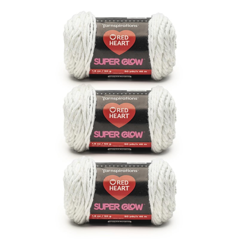 Red Heart Super Glow Lunar White Yarn 3 Pack of 18oz50g 100 Polyester 4 Worsted Medium 50 Yards KnittingCrochet - Image 2