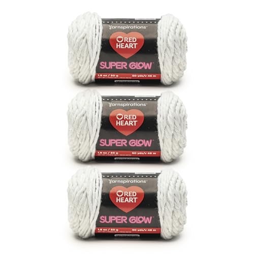 Red Heart Super Glow Lunar White Yarn 3 Pack of 18oz50g 100 Polyester 4 Worsted Medium 50 Yards KnittingCrochet - Image 1