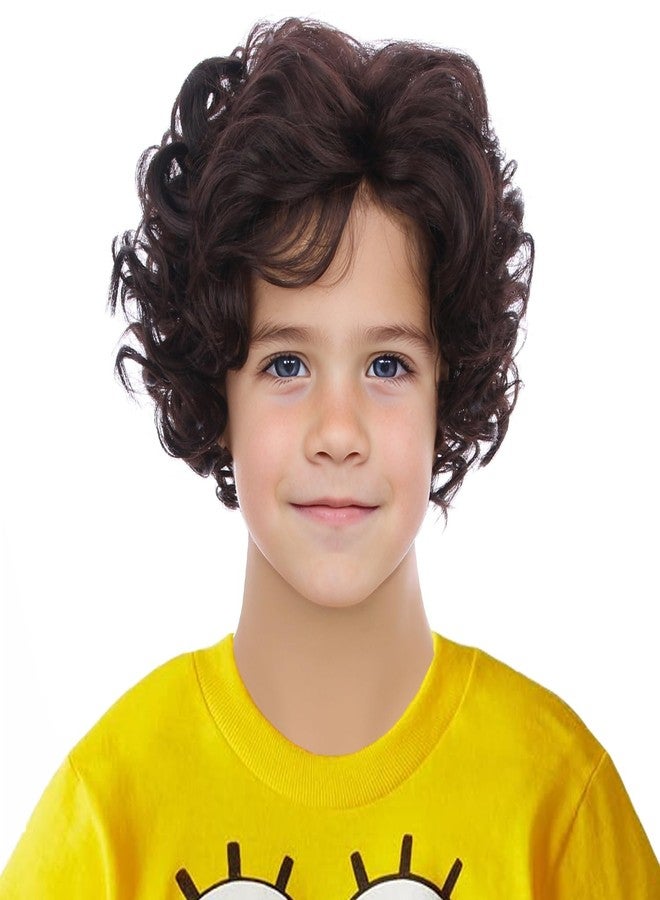 PATTNIUM Kids Short Curly Brown Wig Child Dark Brown Wig Boys Halloween Cosplay Costume Synthetic Hair Wig - Image 1