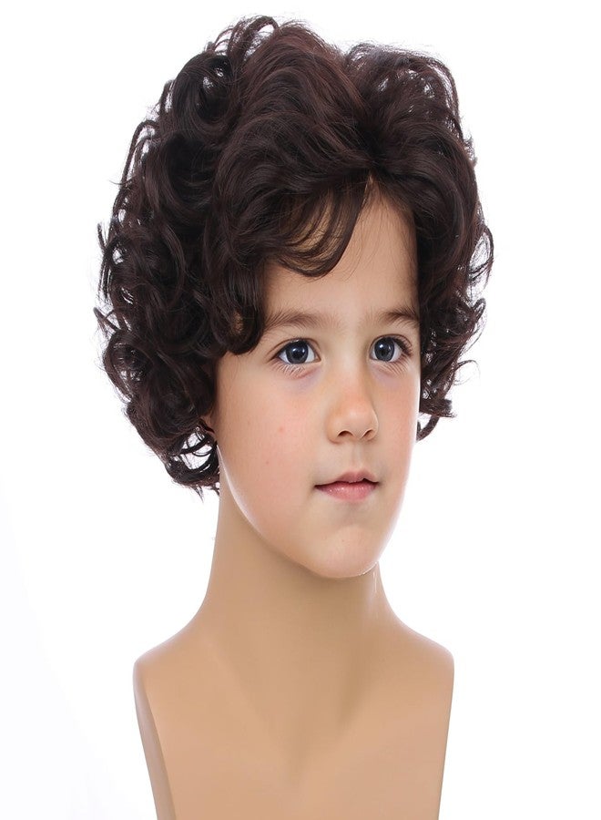 PATTNIUM Kids Short Curly Brown Wig Child Dark Brown Wig Boys Halloween Cosplay Costume Synthetic Hair Wig - Image 2