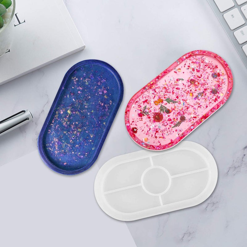 BEATURE 2 Pieces DIY Tray Silicone Resin Mold - Oval Jewelry Making Molds, Clear Epoxy Resin Casting Mold for DIY Jewelry Container Ring Trinket Storage Plate Mould with Resin, Handmade Soap Etc  - Image 5