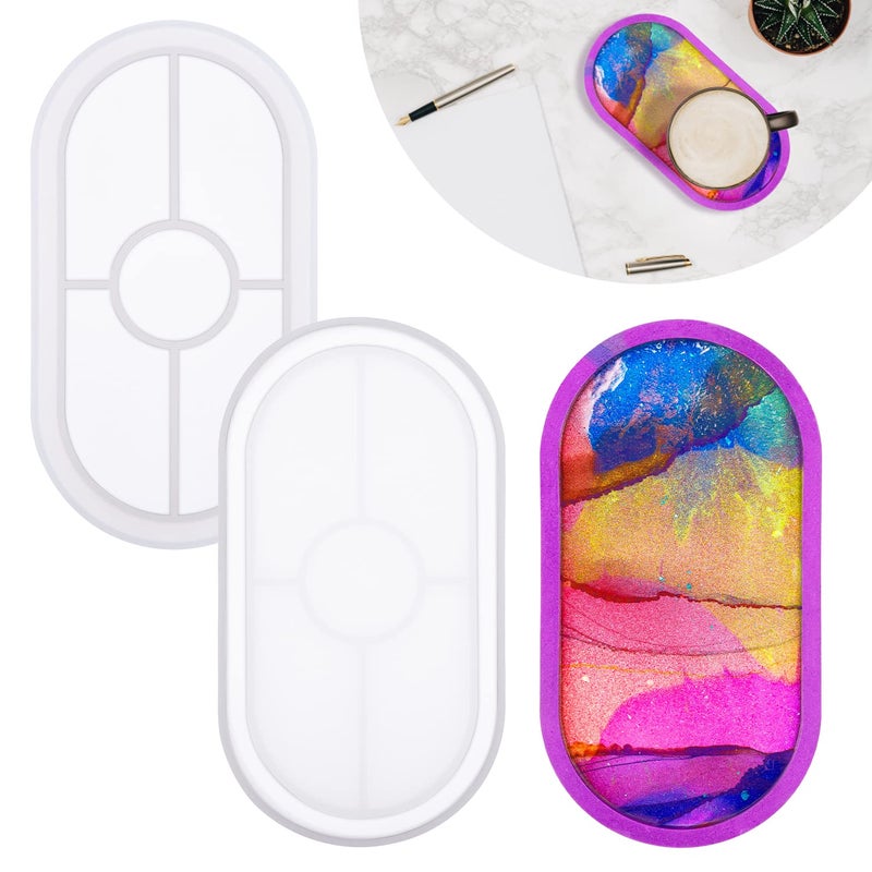 BEATURE 2 Pieces DIY Tray Silicone Resin Mold - Oval Jewelry Making Molds, Clear Epoxy Resin Casting Mold for DIY Jewelry Container Ring Trinket Storage Plate Mould with Resin, Handmade Soap Etc  - Image 1