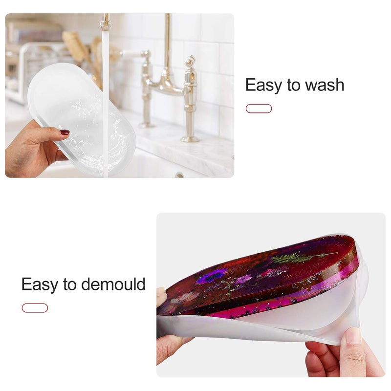BEATURE 2 Pieces DIY Tray Silicone Resin Mold - Oval Jewelry Making Molds, Clear Epoxy Resin Casting Mold for DIY Jewelry Container Ring Trinket Storage Plate Mould with Resin, Handmade Soap Etc  - Image 4