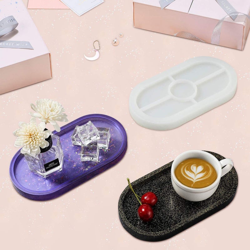 BEATURE 2 Pieces DIY Tray Silicone Resin Mold - Oval Jewelry Making Molds, Clear Epoxy Resin Casting Mold for DIY Jewelry Container Ring Trinket Storage Plate Mould with Resin, Handmade Soap Etc  - Image 2