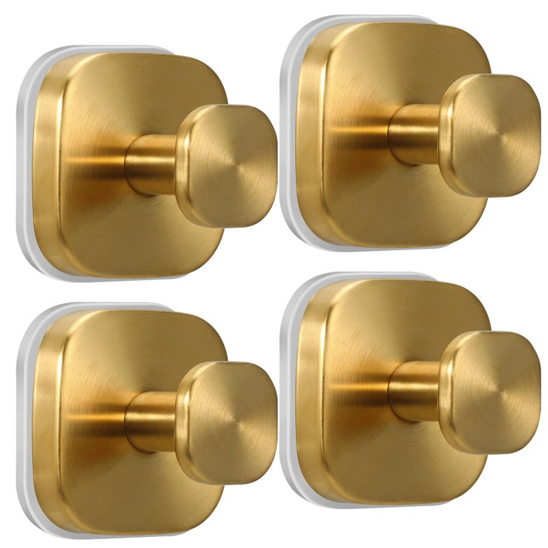 warlve Suction Cup Hooks for Shower - Reusable No-Drill Mounting - Hooks for Towels, Robes & Loofah on Metal, Glass, Mirrors, Tile & Smooth Non-Porous Surfaces (4, Brushed Gold) - Image 1