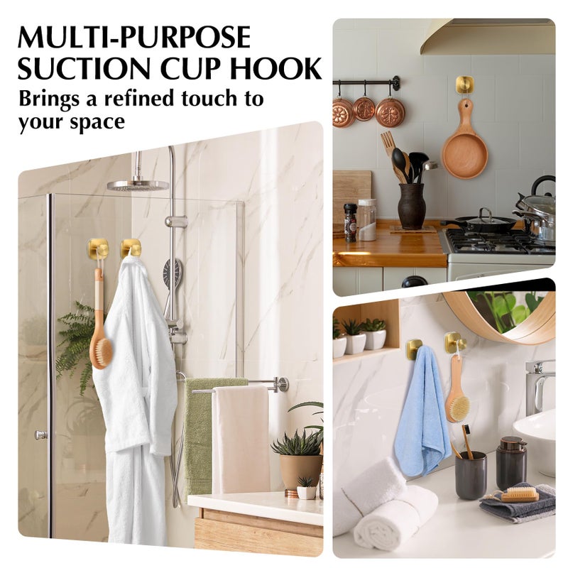 warlve Suction Cup Hooks for Shower - Reusable No-Drill Mounting - Hooks for Towels, Robes & Loofah on Metal, Glass, Mirrors, Tile & Smooth Non-Porous Surfaces (4, Brushed Gold) - Image 4