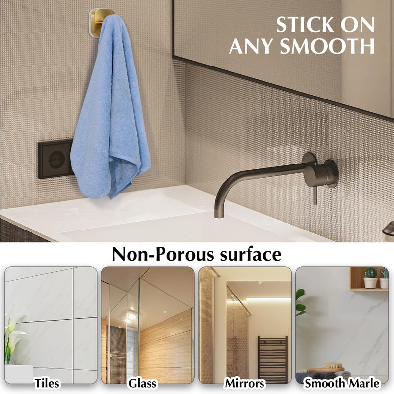warlve Suction Cup Hooks for Shower - Reusable No-Drill Mounting - Hooks for Towels, Robes & Loofah on Metal, Glass, Mirrors, Tile & Smooth Non-Porous Surfaces (4, Brushed Gold) - Image 2