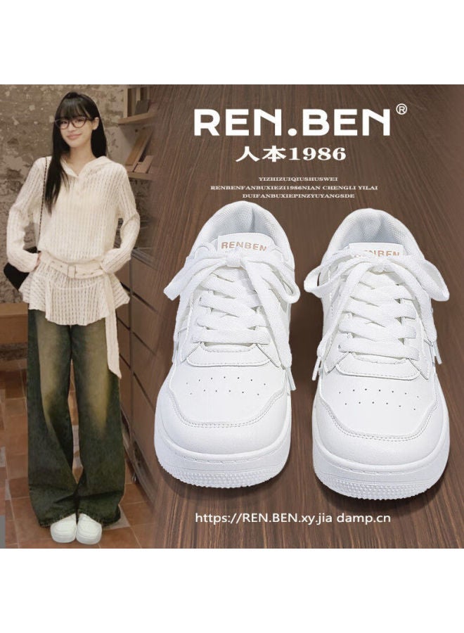 Renben Korean Style High-value Fashion Simple Sneakers Slimming Height-increasing Lightweight Comfortable Versatile White Shoes For Students