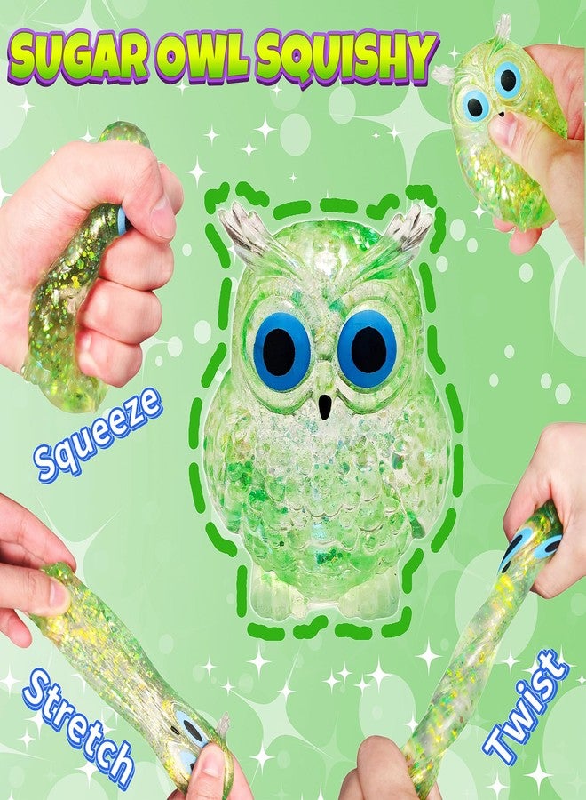 EVDERS 1Pcs Squishy Stress Owl Toy, Owl Squishy Malt Sugar Stress Balls for Adults Kids, Cute Animal Sensory Fidget Toys, Squeeze Stretchy Owls Stress Toys for Party Favors (Green) - Image 3