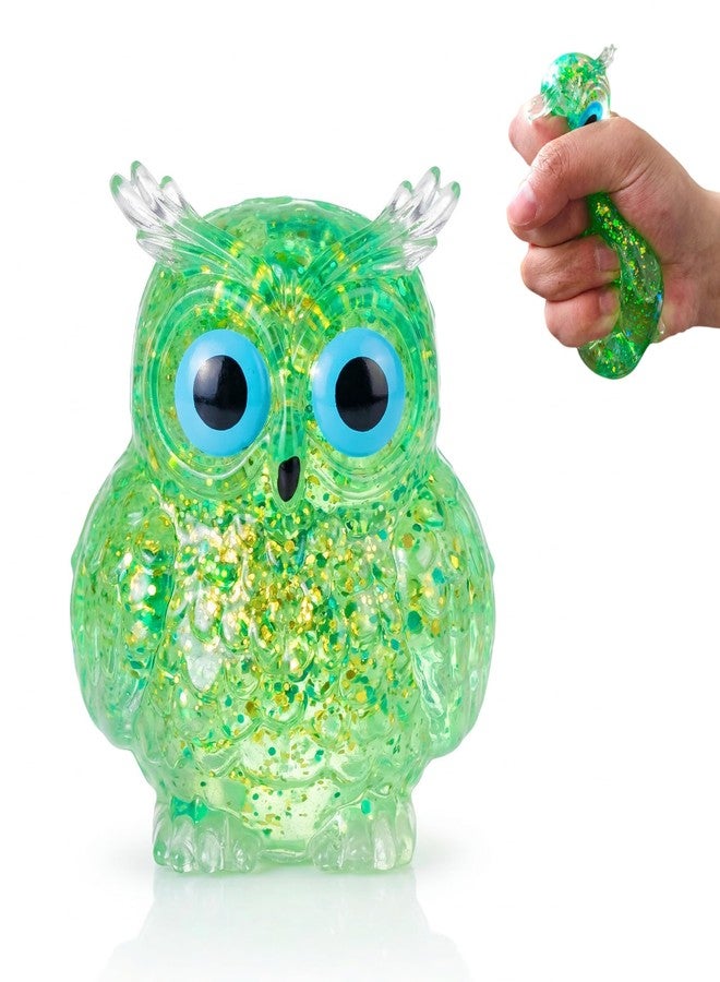 EVDERS 1Pcs Squishy Stress Owl Toy, Owl Squishy Malt Sugar Stress Balls for Adults Kids, Cute Animal Sensory Fidget Toys, Squeeze Stretchy Owls Stress Toys for Party Favors (Green) - Image 1