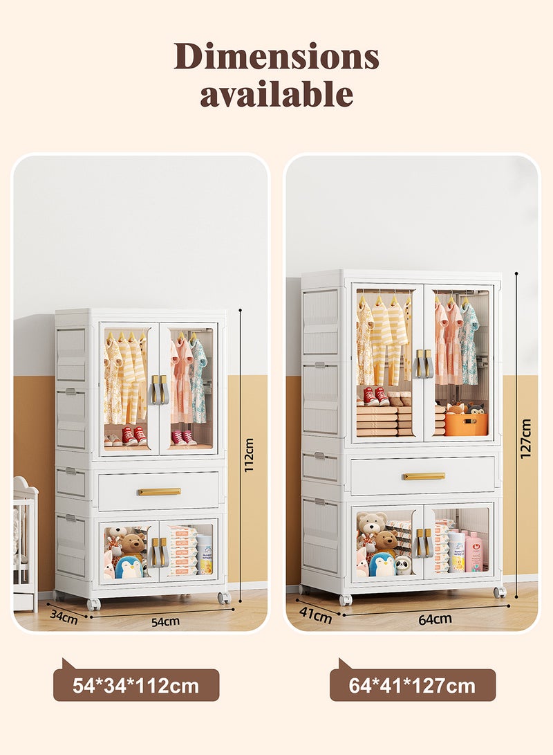 أولييرو خزانة بلاستيكية قابلة للطي 54×34×112 سم مع خزانة ملابس واحدة وخزانة تخزين واحدة ودرج واحد - Image 3