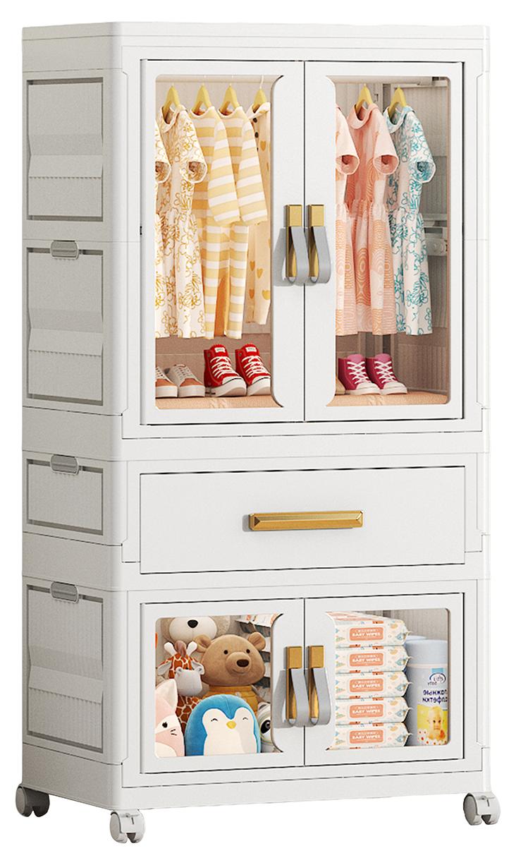 أولييرو خزانة بلاستيكية قابلة للطي 54×34×112 سم مع خزانة ملابس واحدة وخزانة تخزين واحدة ودرج واحد - Image 1